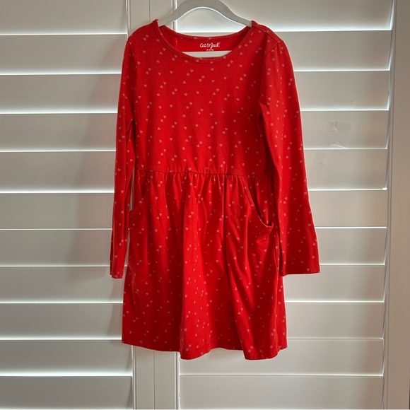 Cat & Jack Heart Print Long Sleeved Dress Red Multi Size 8 - Picture 1 of 2